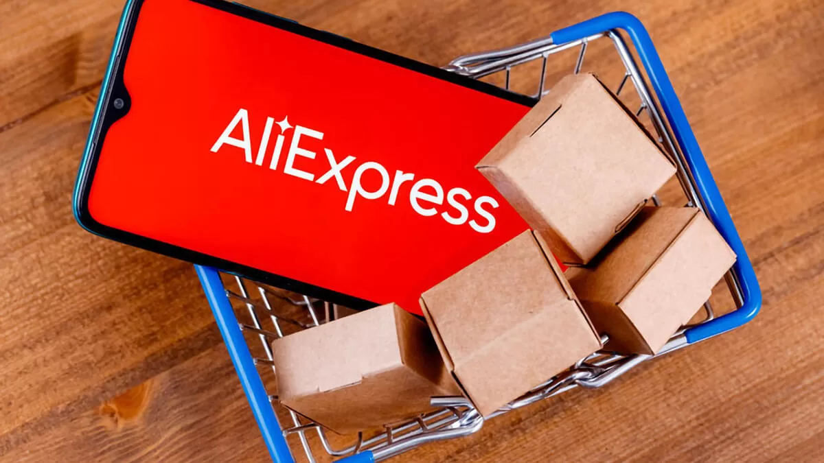Phone displaying AliExpress in basket