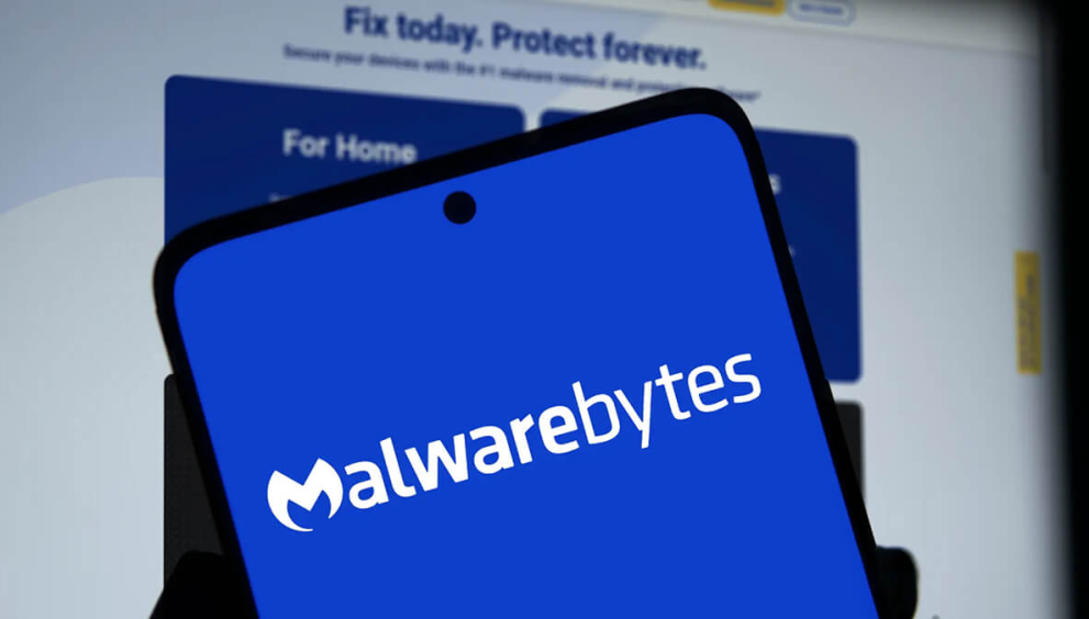Malwarebytes logo on smartphone screen